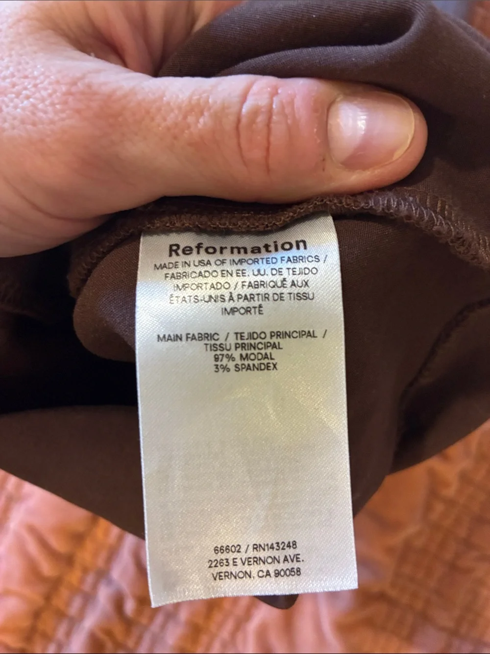 Reformation stretch modal bootcut Kumquat ponte pant, dark brown, size small